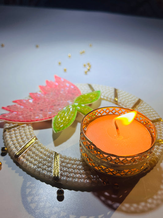 Lotus Pearl Beaded Tealight Holder