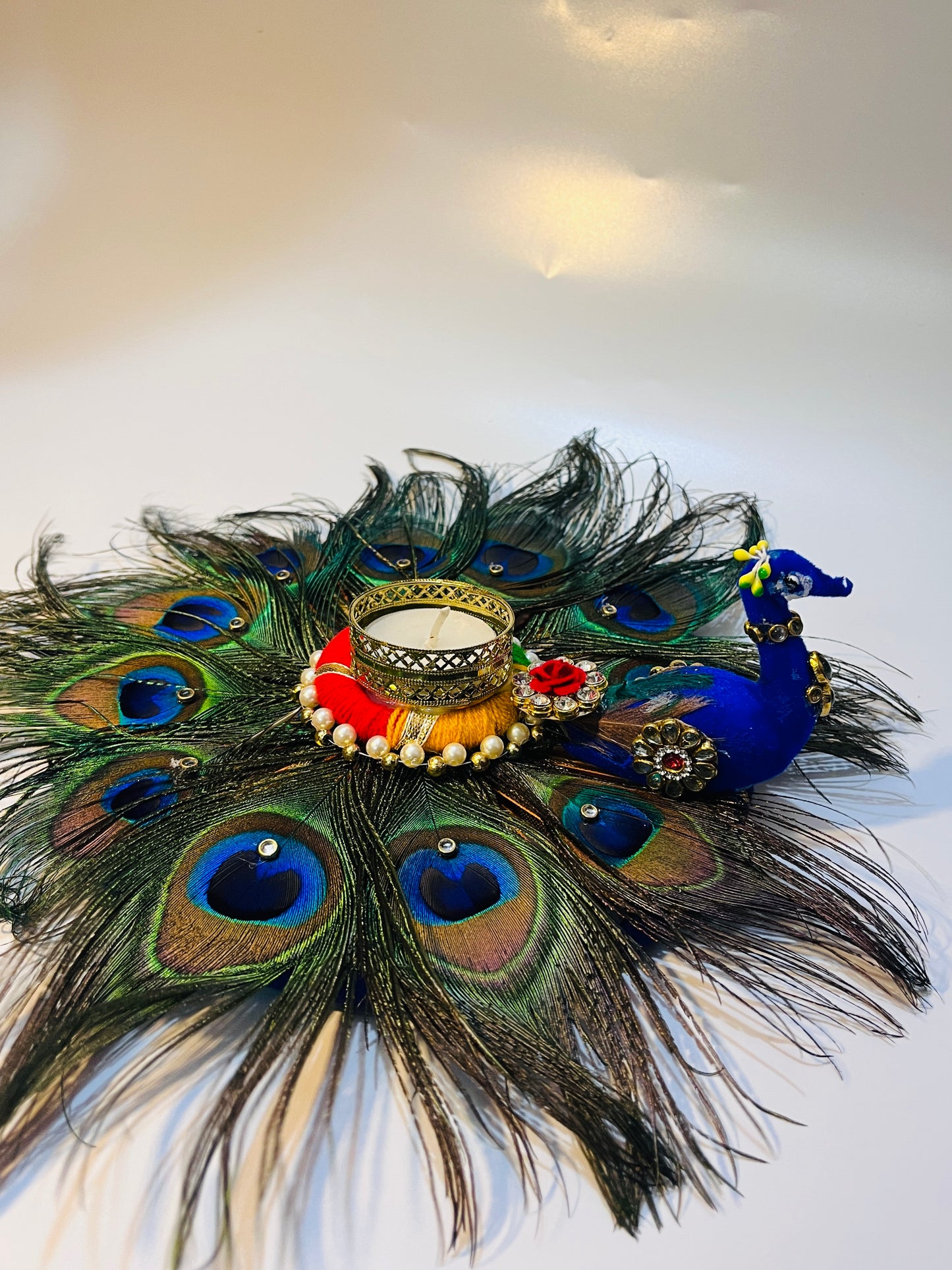 Peacock rangoli tea light