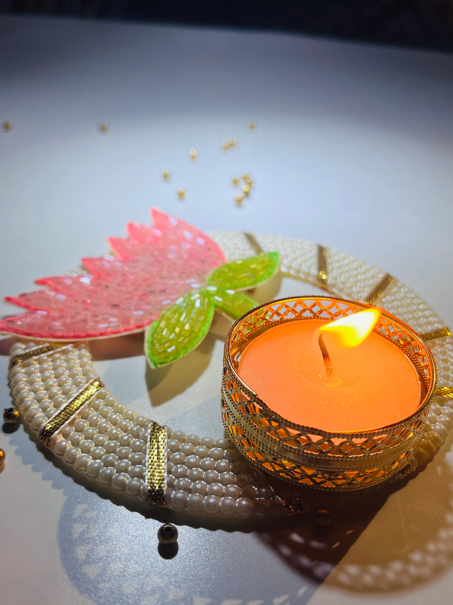 Lotus Pearl Beaded Tealight Holder