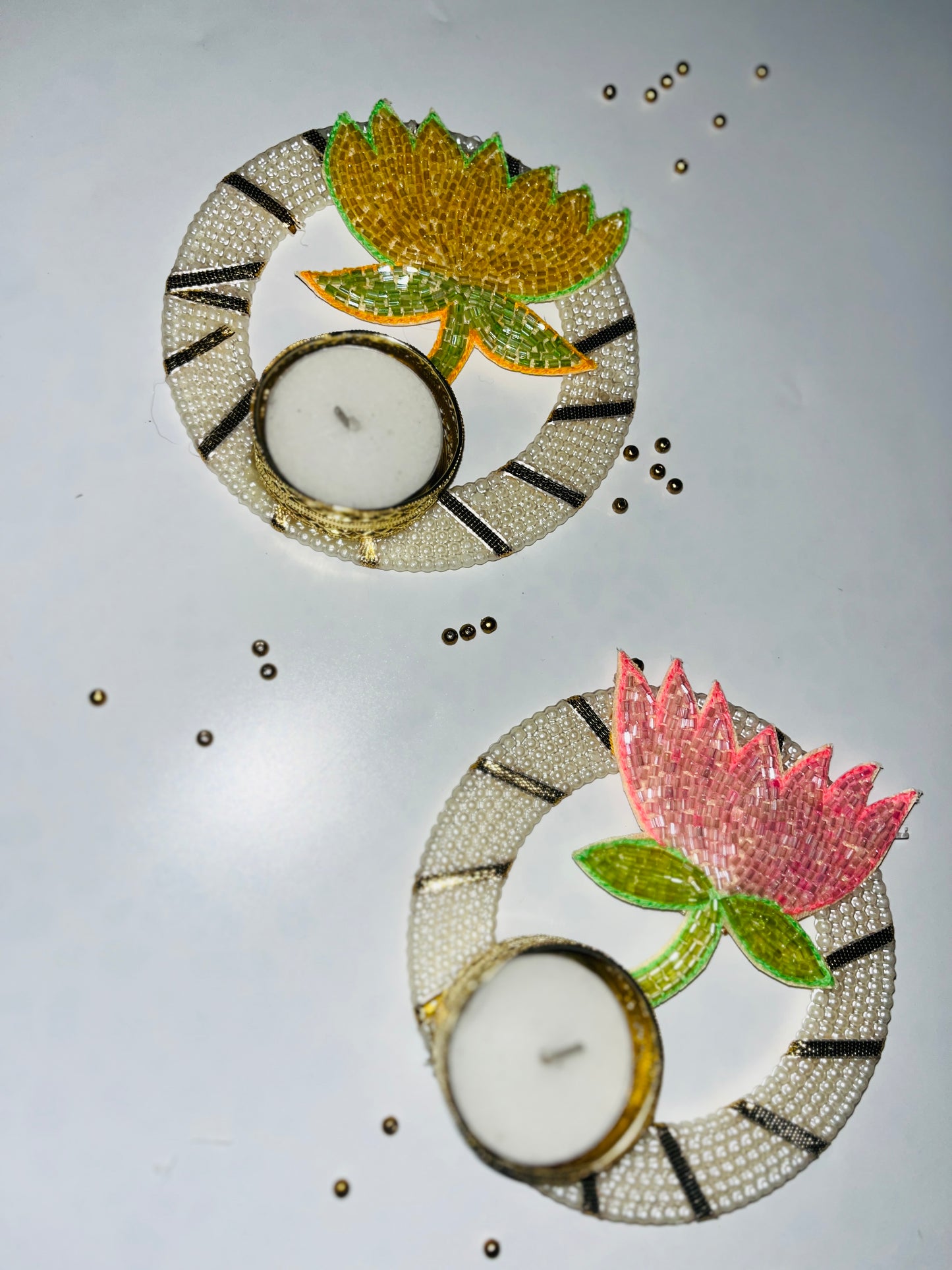 Lotus Pearl Beaded Tealight Holder